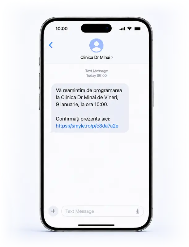 Notificare SMS automată confirmare programare stomatologie în aplicația SMYLE