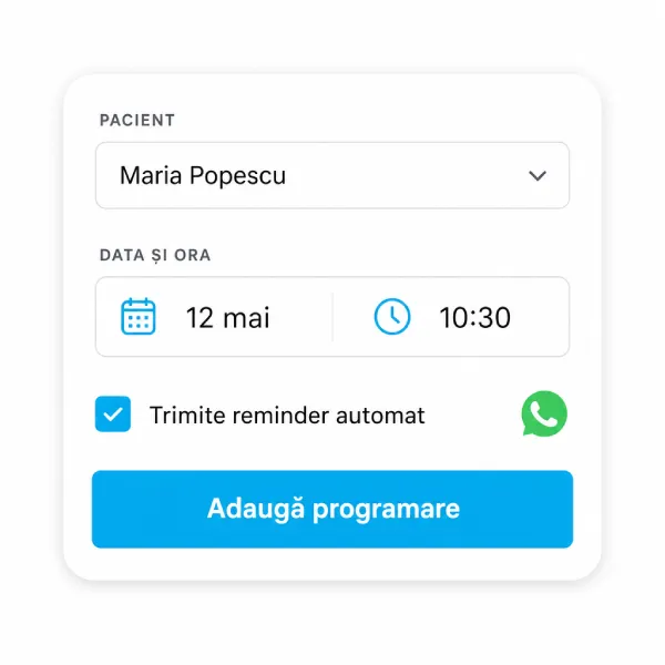 Adăugare programare stomatologică rapid în calendarul SMYLE